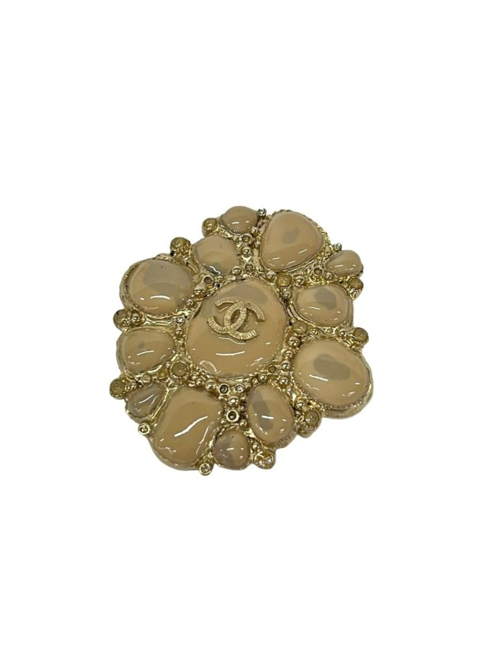 Chanel Brooch Beige Gold CC Logo Rhinestone Color Stone